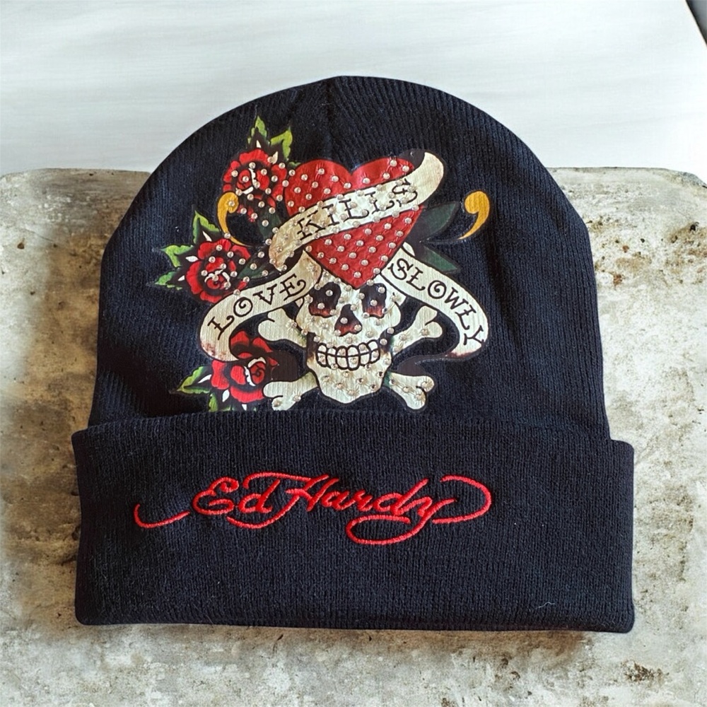 🆕 Ed Hardy Beanie embroidered rhinestone